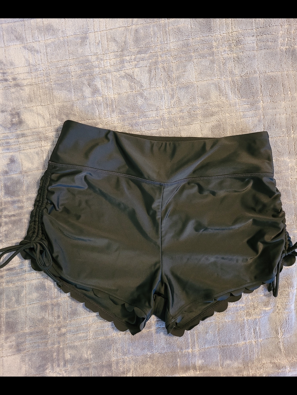 Women’s Black Swim Shorts with Scalloped Hem